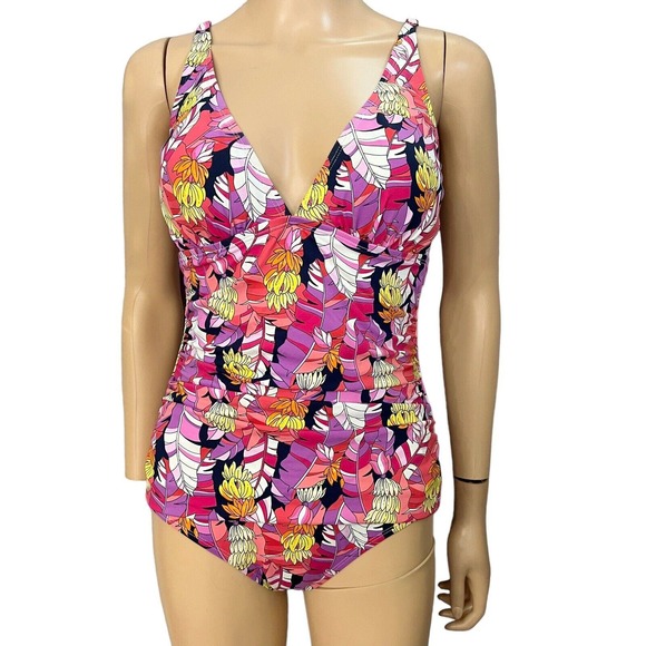 Tommy Bahama Other - Tommy Bahama One Piece Swimsuit Tropical Print Ruched Waist